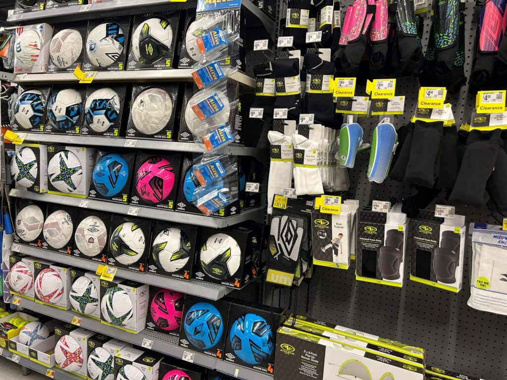 The soccer aisle at Wal-Mart